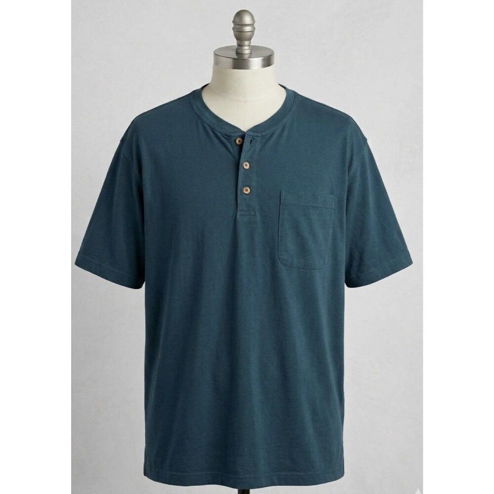 RedHead Clothing Co Men’s 2XL Teal Blue Cotton Henley T Shirt Utility